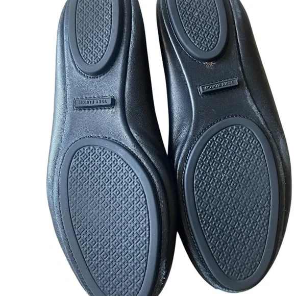Tory Burch Minnie Travel Ballet Flats Black Leather 8.5 Logo Medallion - Picture 3 of 6